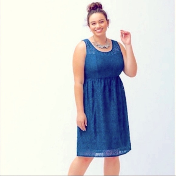Lane Bryant Teal Blue Lace Overlay Midi A-Line Dress Size 26 - Picture 1 of 13